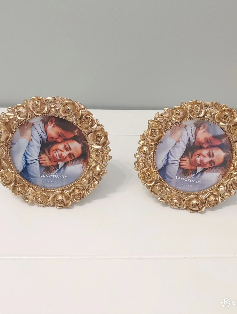 Style sanctuary ornate gold rose 2 round photo frame shabby elegant home decor